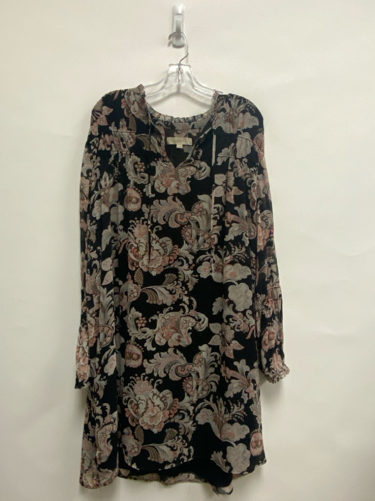 LOFT Size XL Black Gray/Pink Floral Ladies Dress