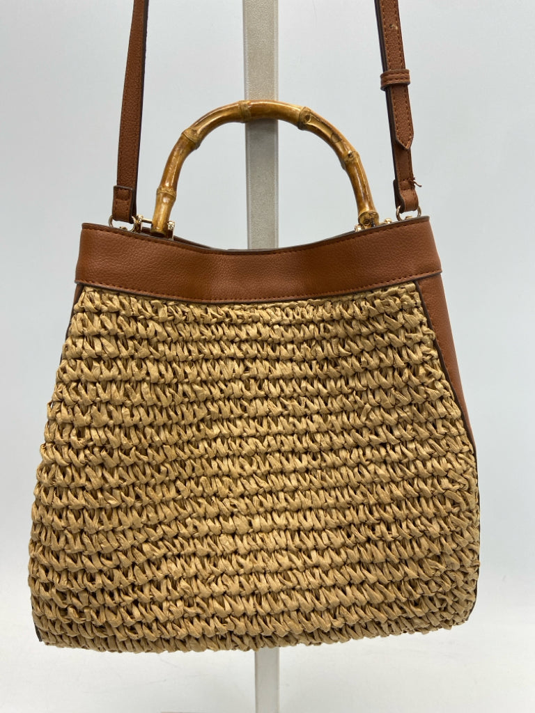 Anne Klein Natural Brown Woven Straw Handbag