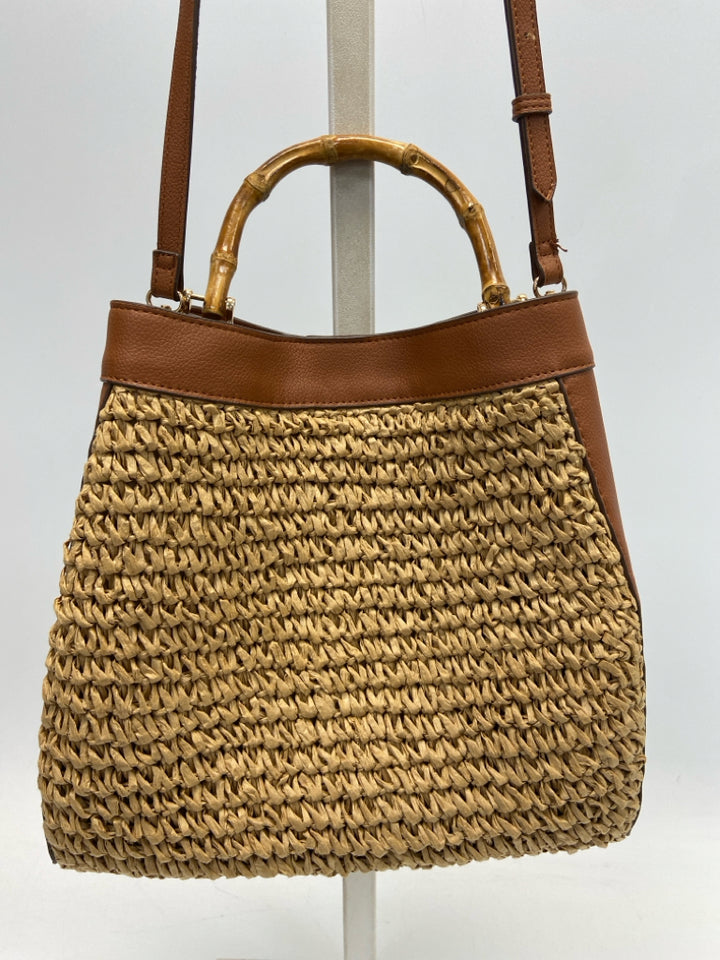 Anne Klein Natural Brown Woven Straw Handbag