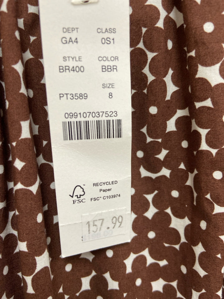 NWT J Crew Size 8 White Brown Flowers Puff Sleeve Ladies Dress