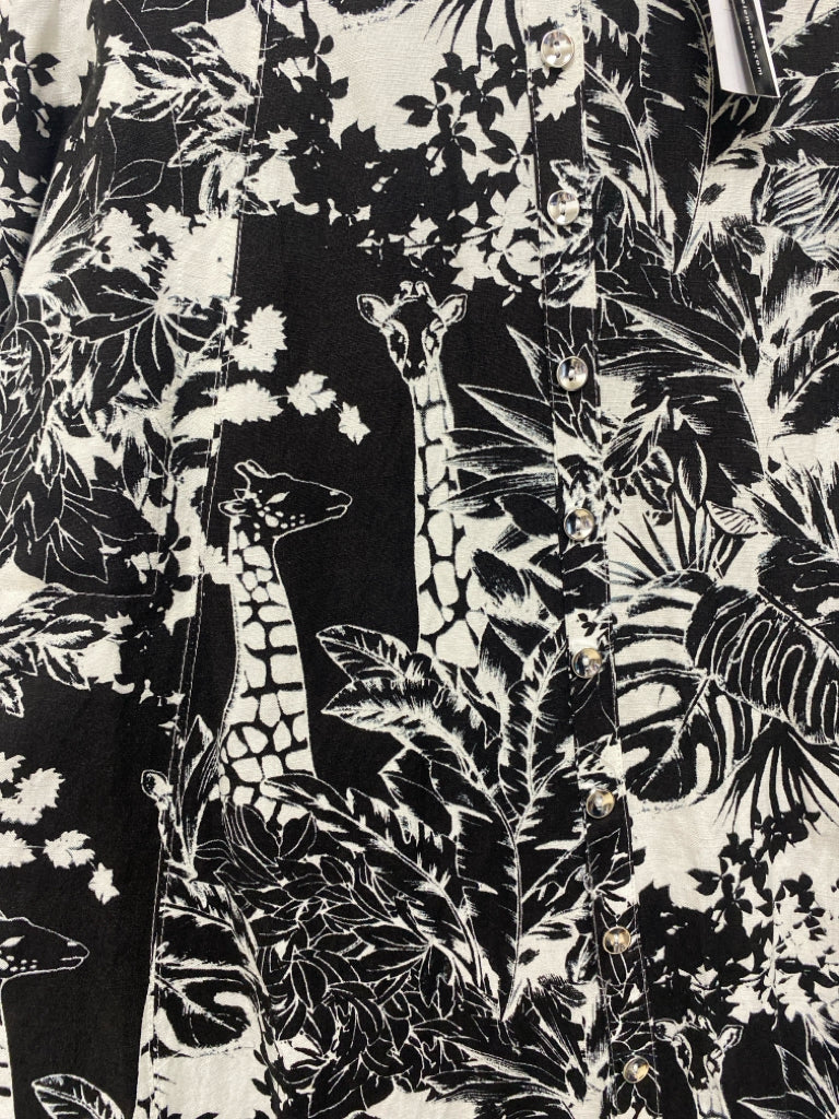 NWT Grace Elements Size 12 White/Black Tropical Linen Blend Ladies Skirt