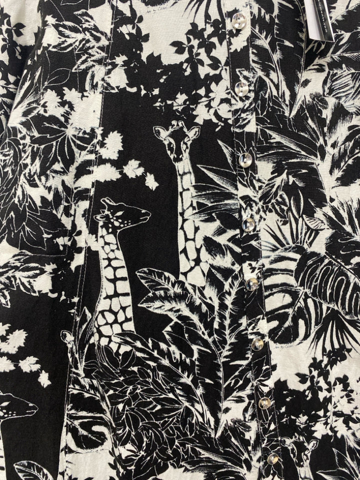 NWT Grace Elements Size 12 White/Black Tropical Linen Blend Ladies Skirt