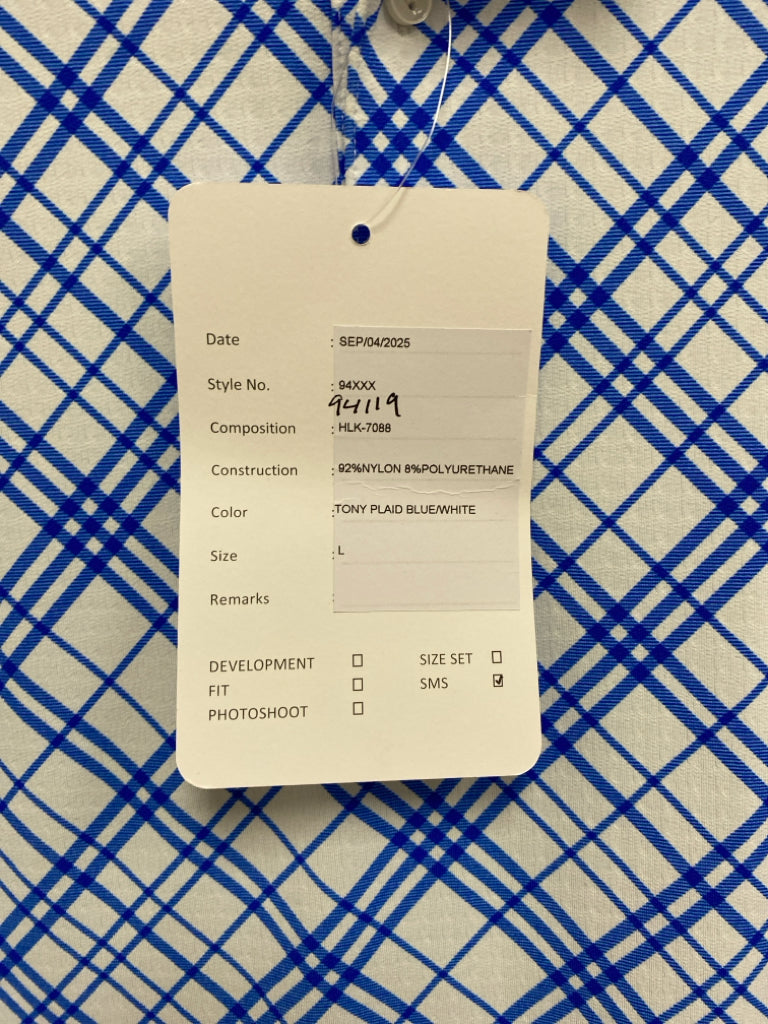 NWT IBKUL Size L White Blue Plaid Polo Men&