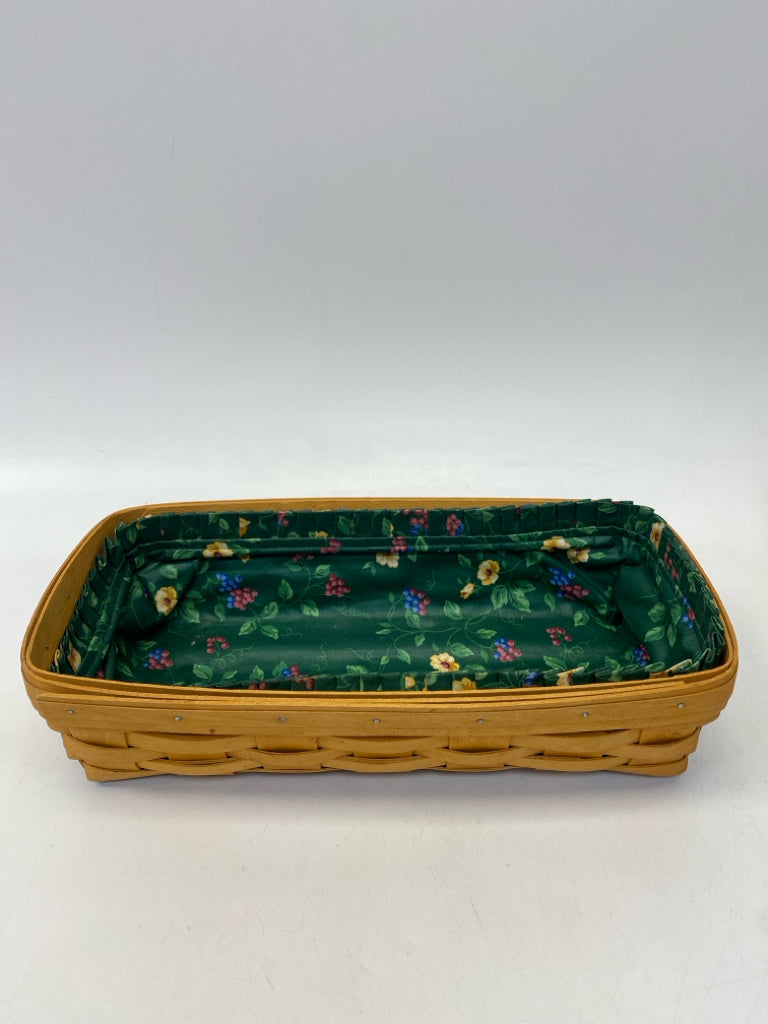 Longaberger Brown Green/Multi Flowers Wood Basket