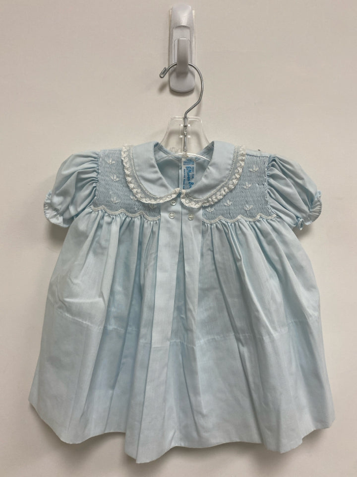 NWT Feltman Bros. SIZE 3-6M Pale Blue Smocking Embroidered Girl&
