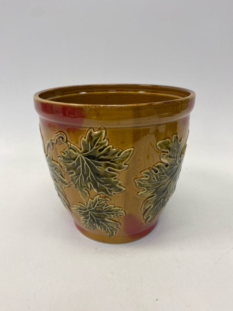 Amber Green/Multi Leaves Ceramic Planter