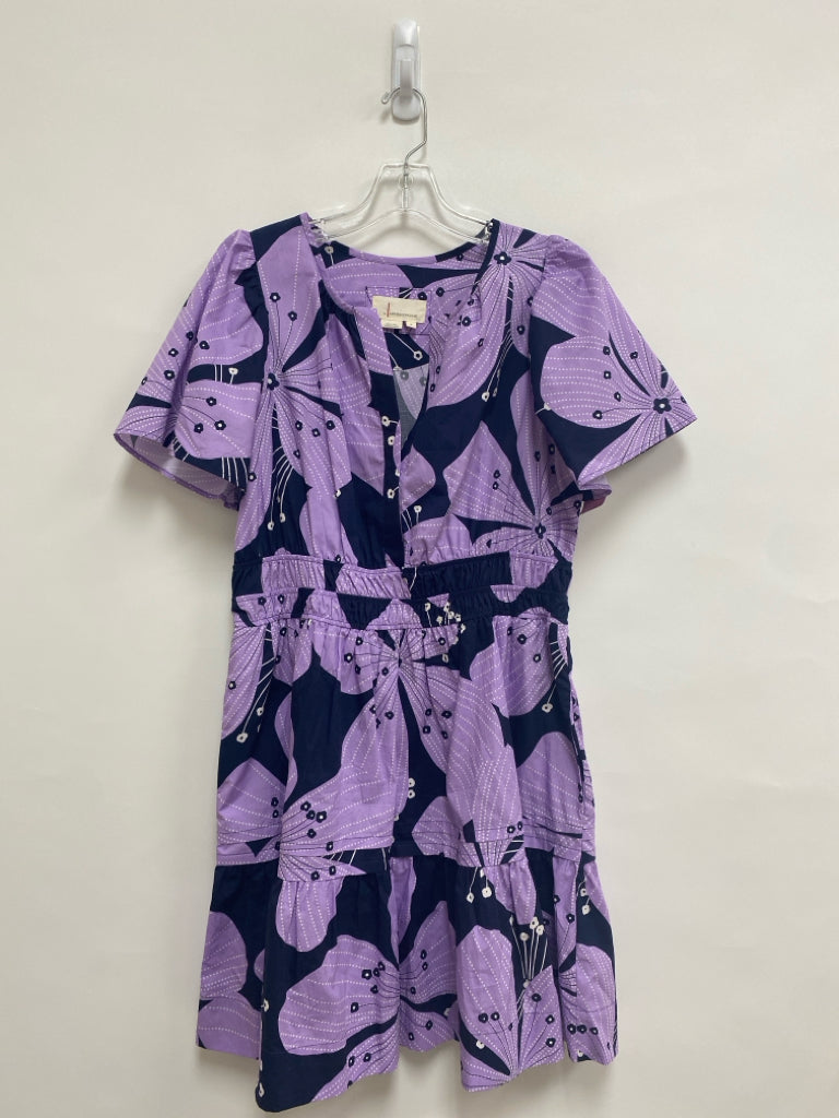 Anthropologie Size M Lavender Navy Flowers Short Sleeve Ladies Dress