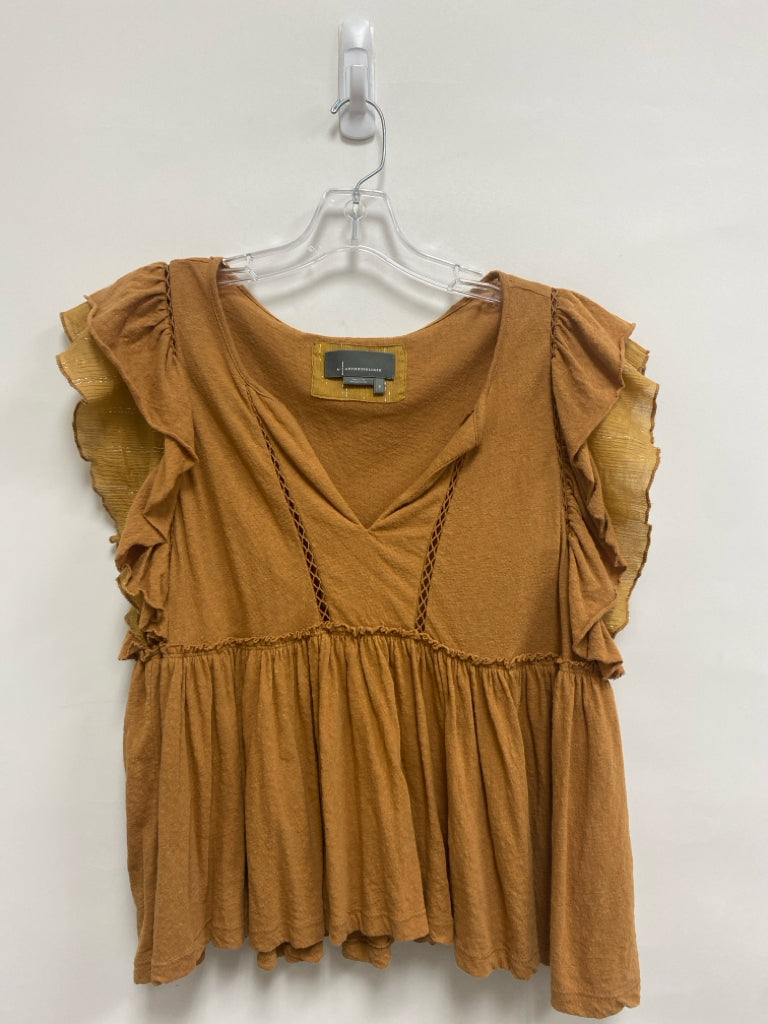 Anthropologie Size S Brown Ruffles Linen Blend Ladies Top