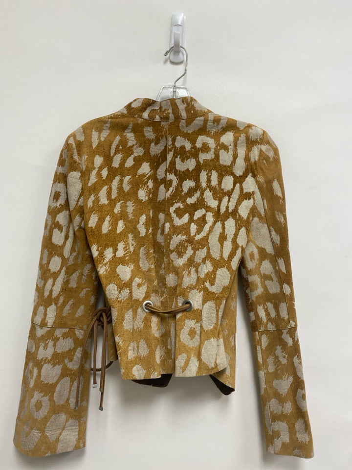 Giorgio Armani Size 40 Tan Gray Animal Print Wrap Lamb Skin Ladies Jacket