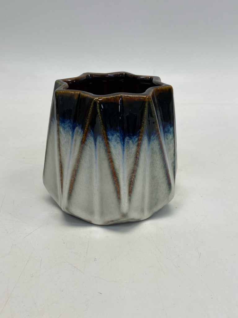 Cream Blue/Brown Ceramic Planter