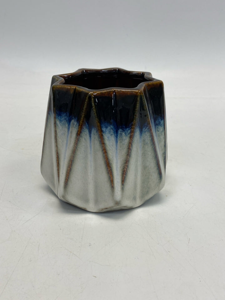 Cream Blue/Brown Ceramic Planter