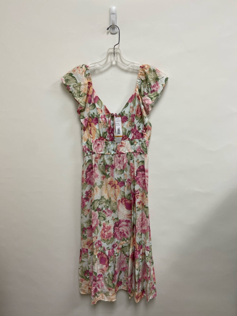 NWT Chetta B. Size S White/Green Pink/Coral Flowers Sleeveless Ladies Dress
