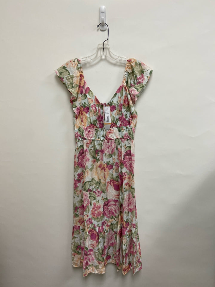 NWT Chetta B. Size S White/Green Pink/Coral Flowers Sleeveless Ladies Dress