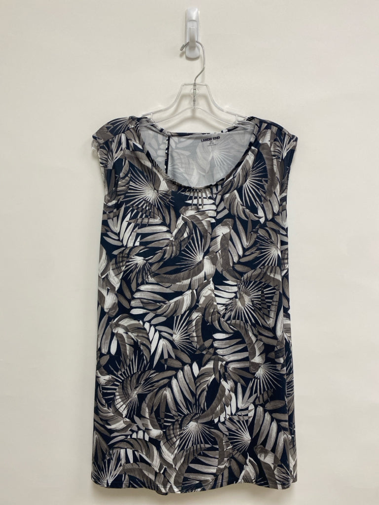 Lands End  SIZE  3X Taupe/White Black Leaves Sleeveless Plus Size Top