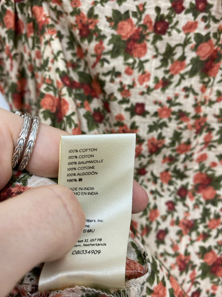 Free People Size XS Cream Orange/Green Floral Ladies Top