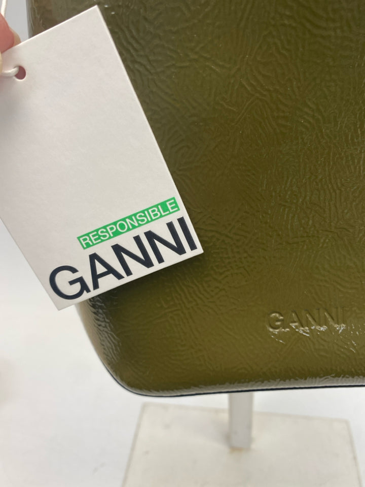 NWT Ganni Military Olive Bou Bucket Patent Bag