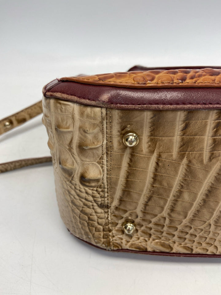 Brahmin Orange/Tan Burgundy Embossed Leather Handbag