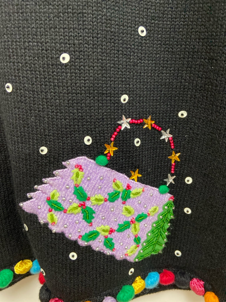 Berek Size L Black Multi Color Christmas Cardigan Ladies Sweater