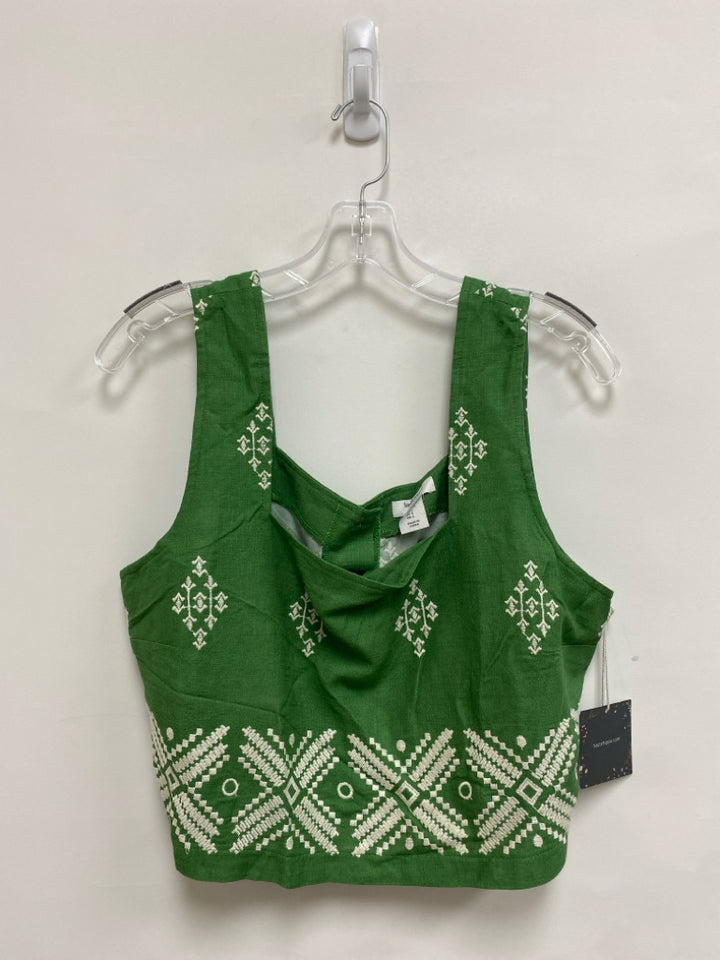 NWT Haute Hippie Size L Green White Embroidered Tank Ladies Top