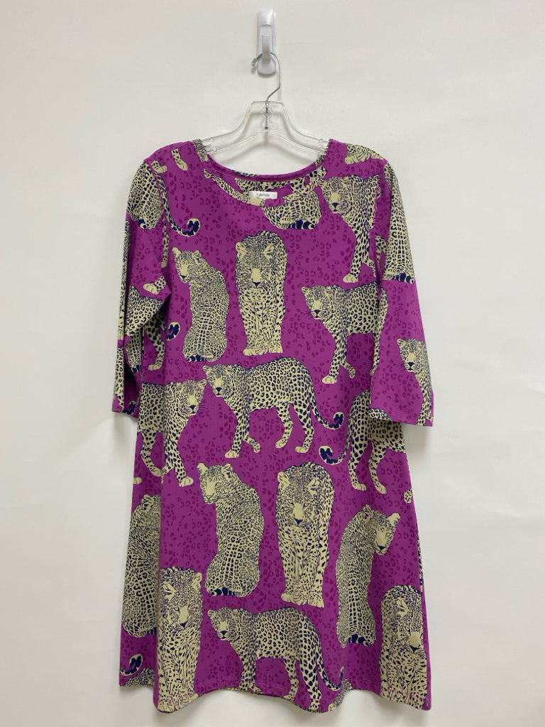 Tyler Boe Size M Purple Navy/Beige Cats 3/4 Sleeve Ladies Dress