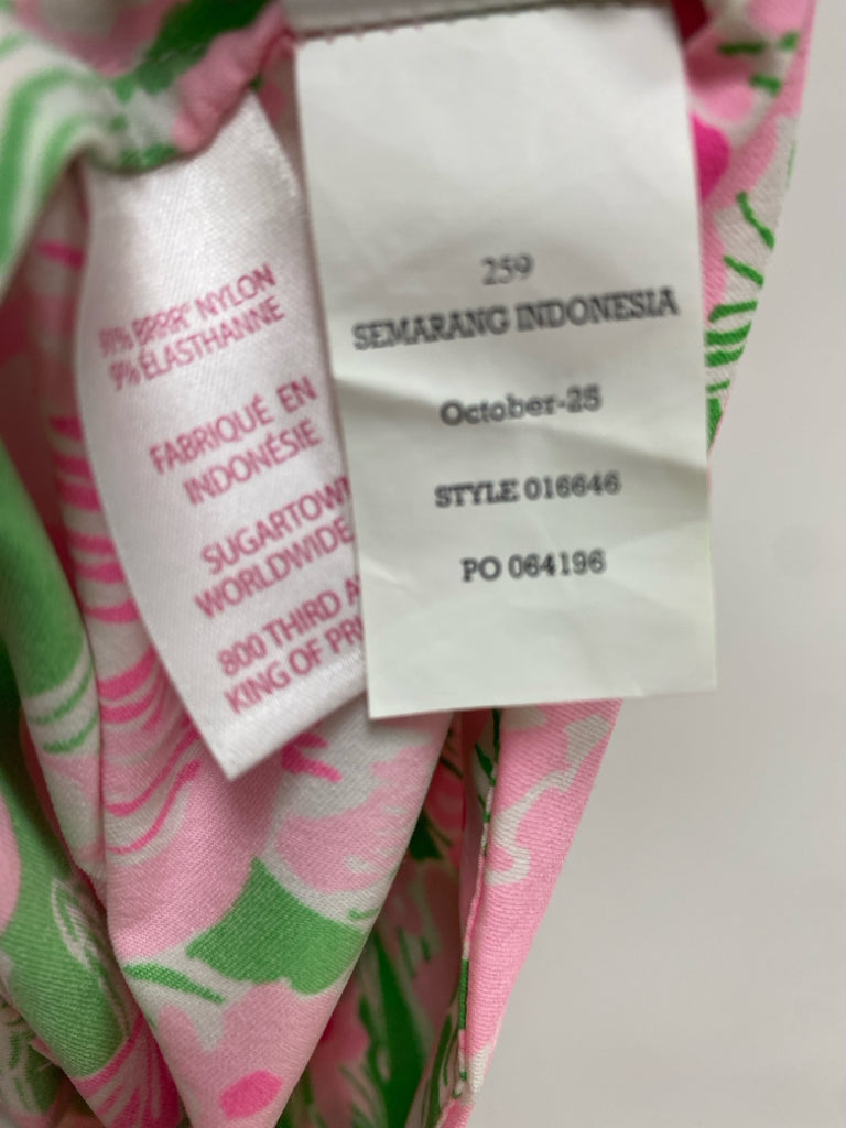 LILLY PULITZER Size M Green White/Pink Flowers V Neck Ladies Dress