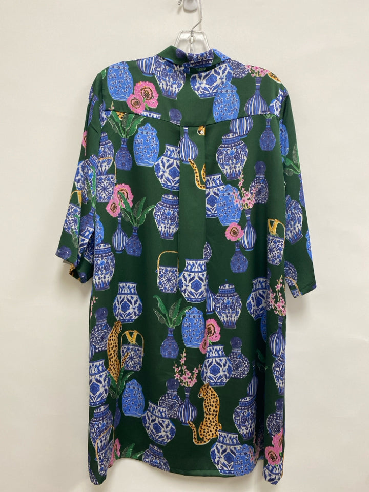 VILAGALLO Size 40 Green Blue/Multi Assorted Print 3/4 Sleeve Ladies Dress
