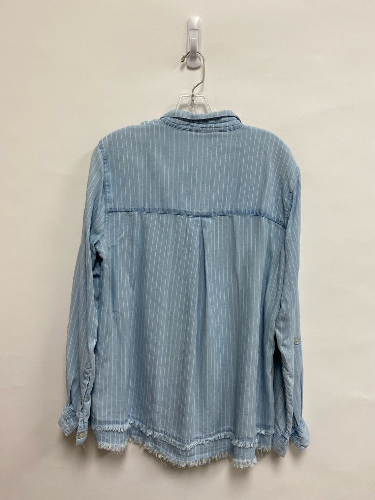 JOHN MARK Size L Powder Blue White Stripes Chambray Ladies Top