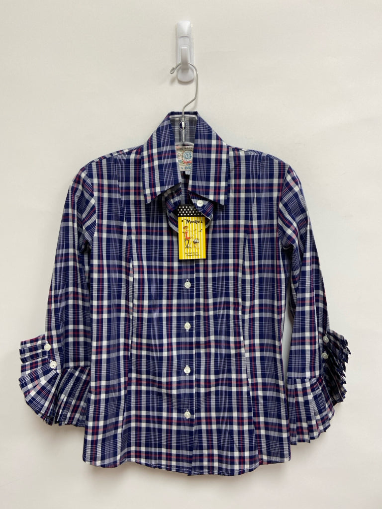 NWT Size 2 Navy/White Plaid Button Up Ladies Top