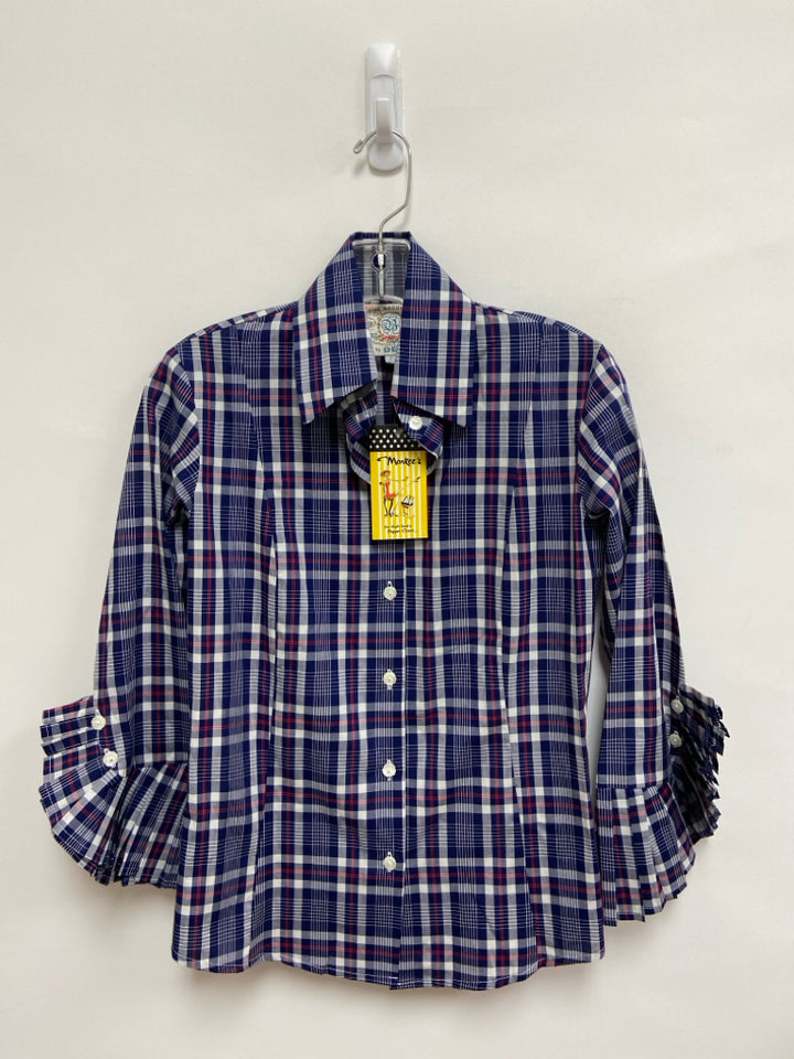 NWT Size 2 Navy/White Plaid Button Up Ladies Top