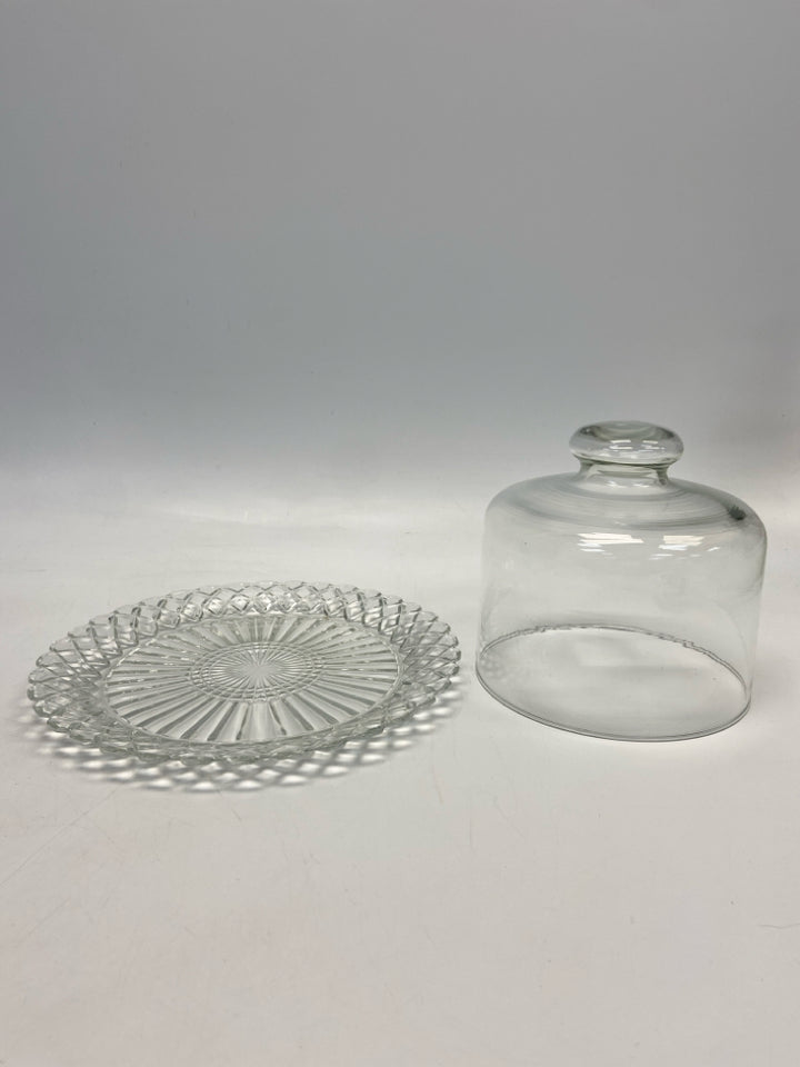 Anchor Hocking Clear Waffle Glass Cake Plate/Stand