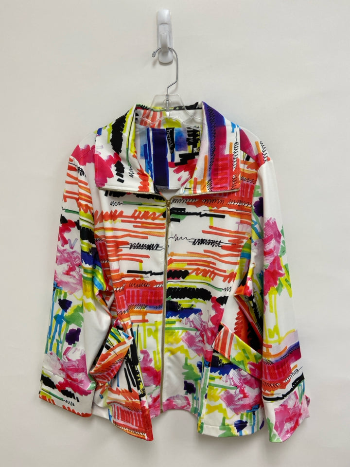 Berek  SIZE  2X White Pink/Multi Abstract Zip Down Plus Size Jacket