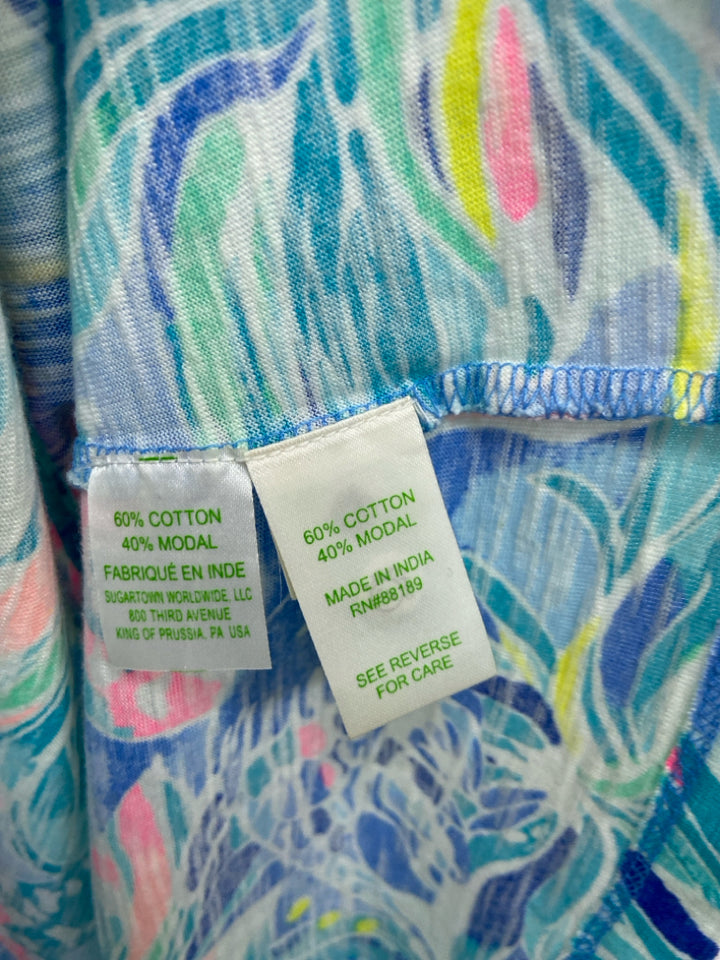 LILLY PULITZER Size S Blue Aqua/Pink Floral Sleeveless Ladies Dress