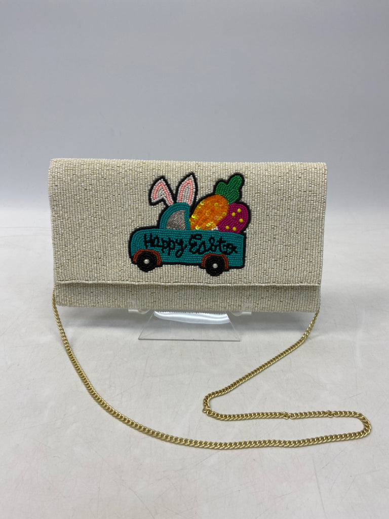 White Multi-Color Beaded Handbag