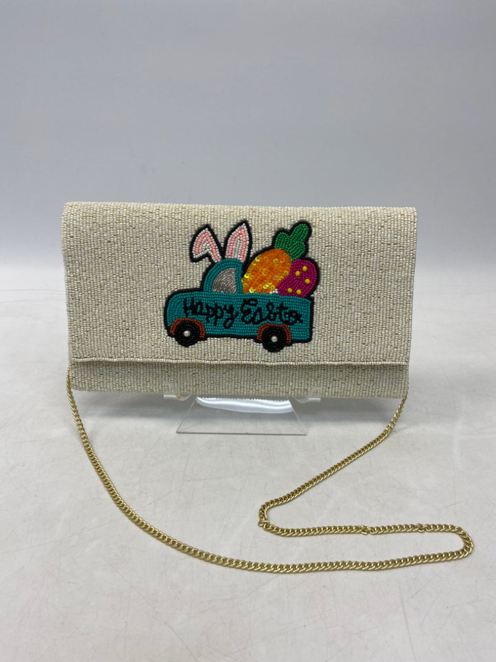 White Multi-Color Beaded Handbag