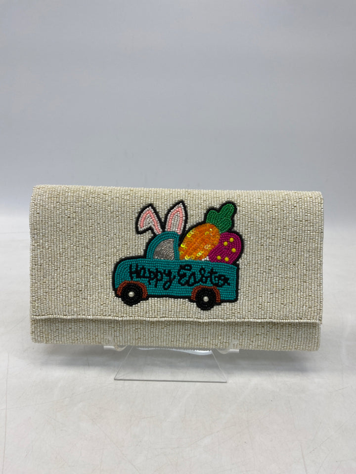 White Multi-Color Beaded Handbag